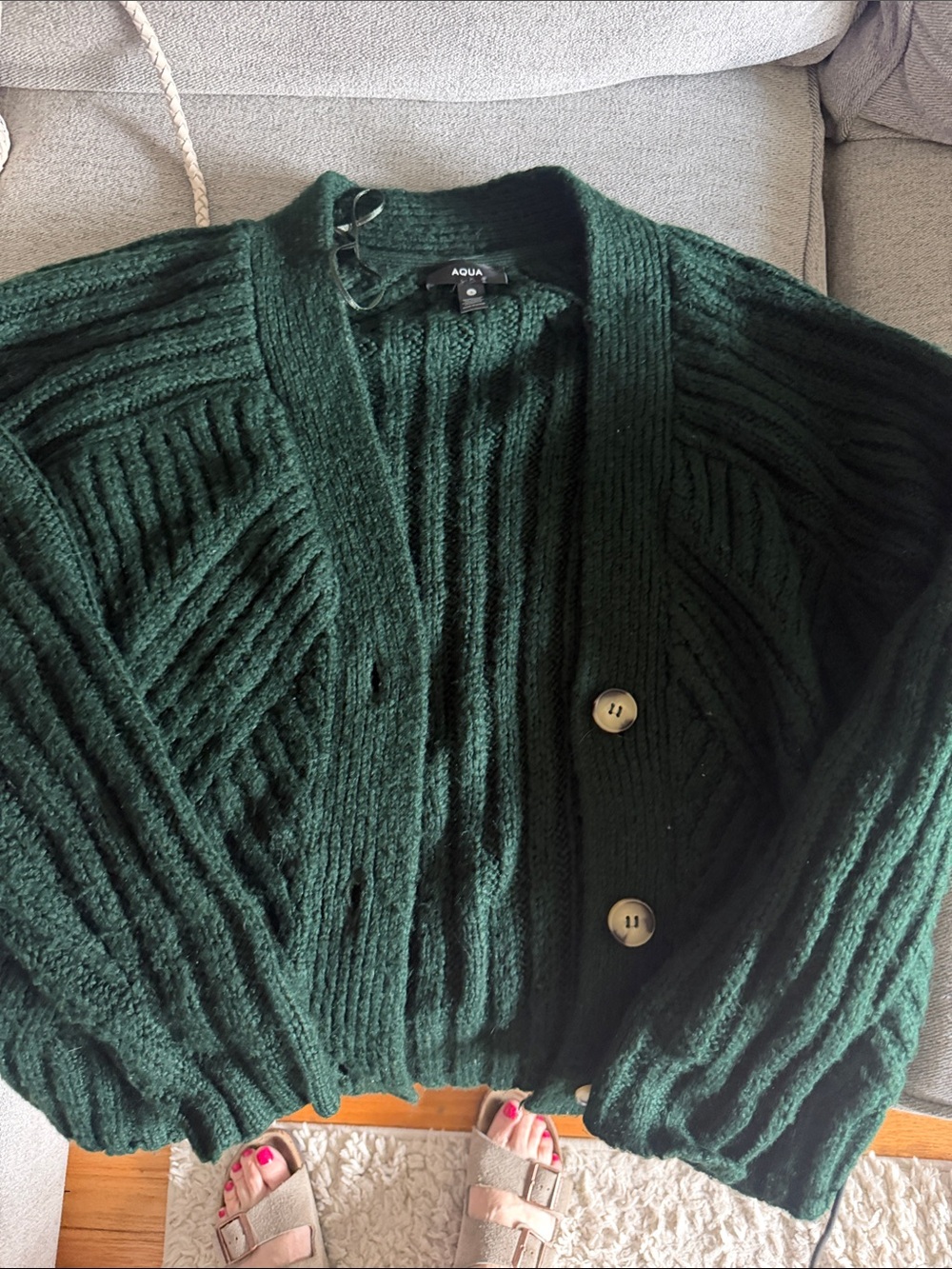 Aqua Dark Green Chunky Ribbed Button Cardigan